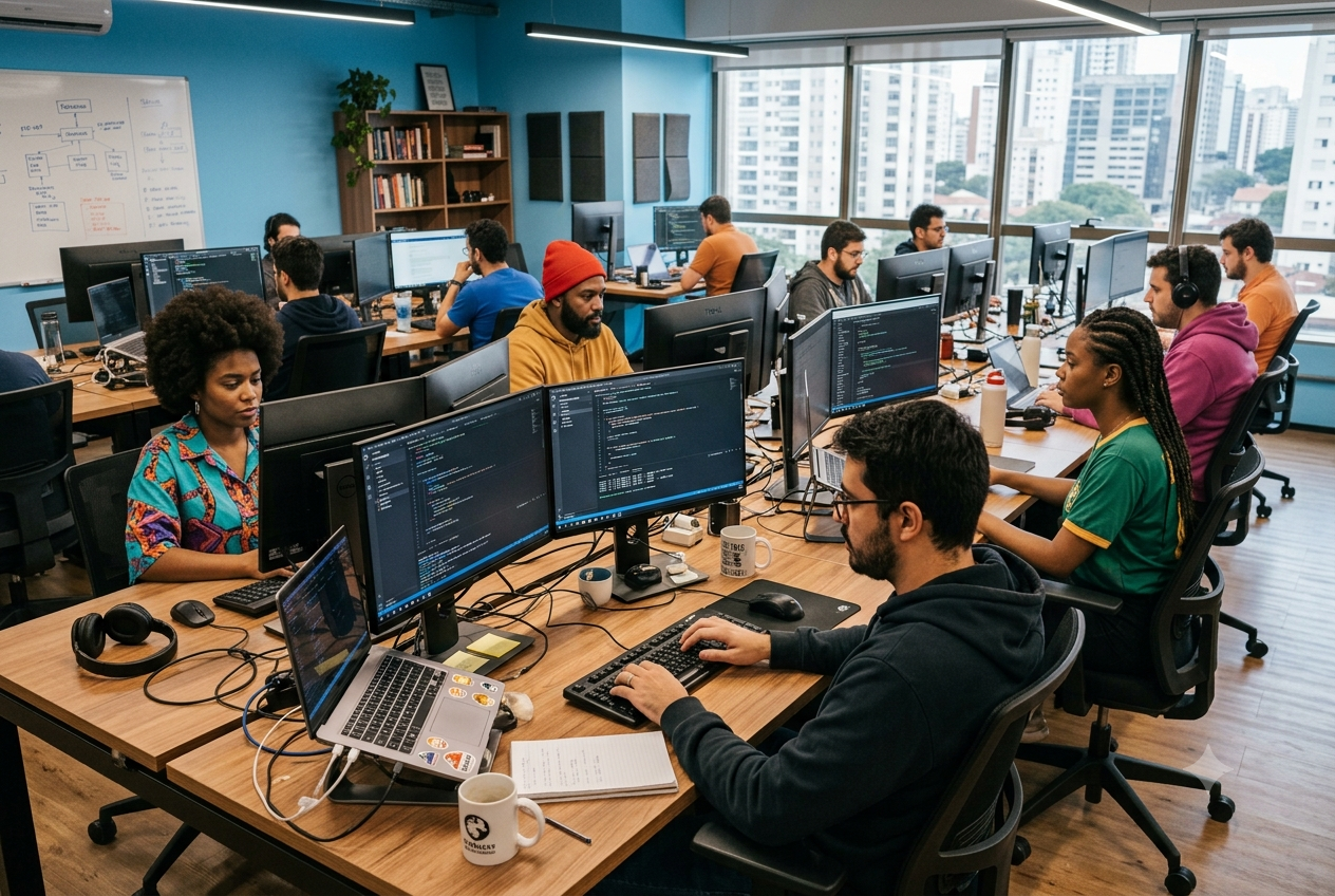 Equipe planejando aplicativo móvel